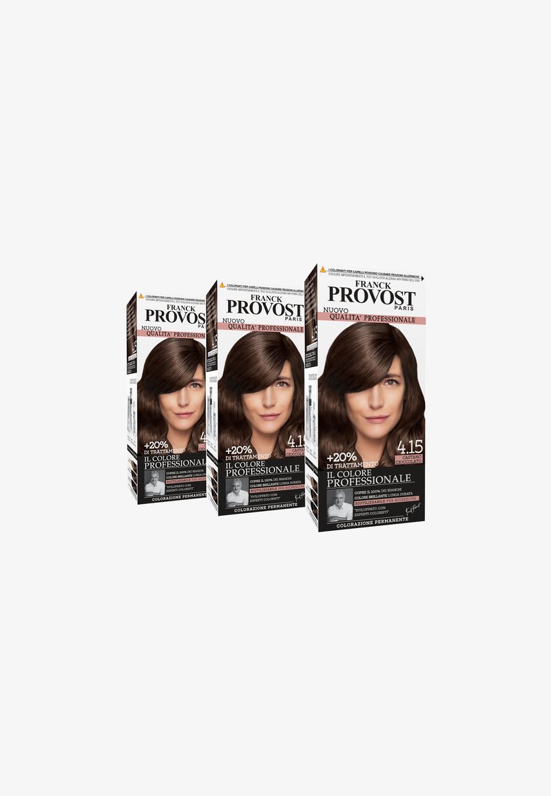 Franck Provost - FRANCK PROVOST TINTA CAPELLI COLORE PROFESSIONALE A DOMICILIO VALORIZZA RIFLESSI E BRILLANTEZZA PENNELLO DI PRECISIONE INCLUSO - 3 PACK - Tinte capelli - castano cioccolato, Ingrandire
