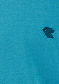 T-shirt in cotone turchese con un piccolo dettaglio del logo nero. Texture morbida, design con collo rotondo, maniche corte e una vestibilità rilassata.