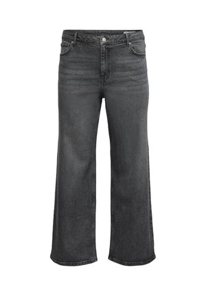 Široké černé džíny z denimu se zvýšeným pasem, jemným ombré efektem, pěti kapsami a klasickým zapínáním na knoflík.