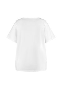 White cotton short-sleeve t-shirt with a round neckline, simple design, smooth texture, and no visible logos or patterns.