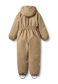 Ādas krāsas polsterēts āra kombinezons ar kapuci, elastīgu vidukli un aproces. Komplektā ietilpst apaļa logotipa uzlika un potīšu cilpas nostiprināšanai.