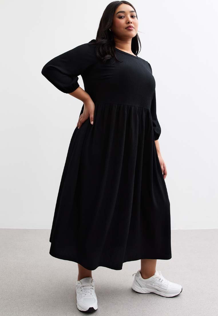 New Look Curves CURVES CRINKLED MIDI Vestido ligero black