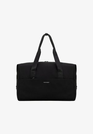 Sac de sport noir en matériau durable, avec des poignées supérieures robustes et une fermeture éclair. Design simple avec un accent logo à l'avant.
