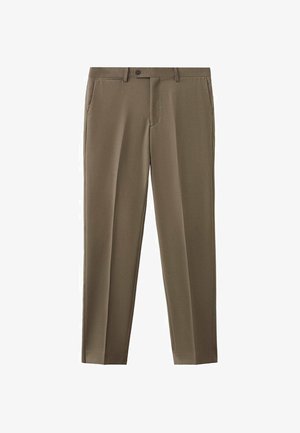 Bruine pantalon van gladde stof, met een rechte pijp, een ritssluiting aan de voorkant en zijzakken voor een nette, op maat gemaakte uitstraling.