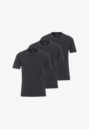 Set van drie donkergrijze katoenen t-shirts met een ronde halslijn, korte mouwen en een comfortabele pasvorm. Geen zichtbare patronen of accenten.
