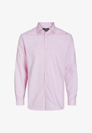 Hele roosa pika varrukaga nööbitav särk, mis on valmistatud puuvillast. Sellel on klassikaline krae, ettepoole nööbid ja sile tekstuur. Lihtne disain.