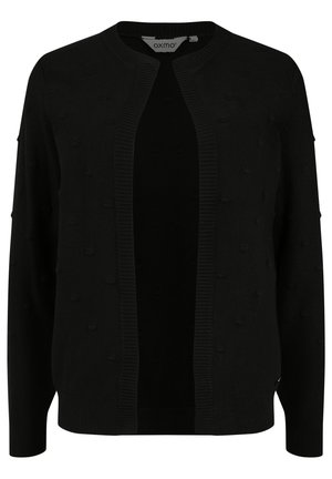 Cardigan nero con un design testurizzato, dotato di un collo rotondo a coste e apertura frontale. Realizzato in materiale morbido, adatto per essere indossato a strati.