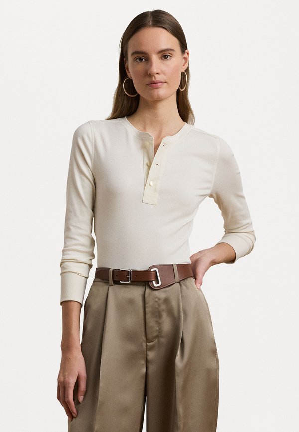 Stretch Cotton Henley Top - Long sleeved top - mascarpone cream