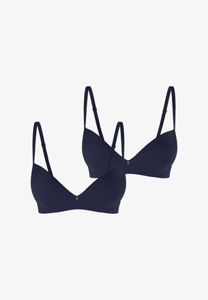 Marineblauwe multi-pack beha's met een naadloos ontwerp, verstelbare bandjes en een klein gouden accent in het midden van elke beha. Zacht materiaal en gevormde cups.