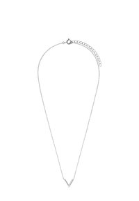 Zilveren ketting met een fijne schakel, voorzien van een slank, hoekig V-vormig hangertje. Eenvoudig ontwerp met een sluiting en verstelbare lengte.