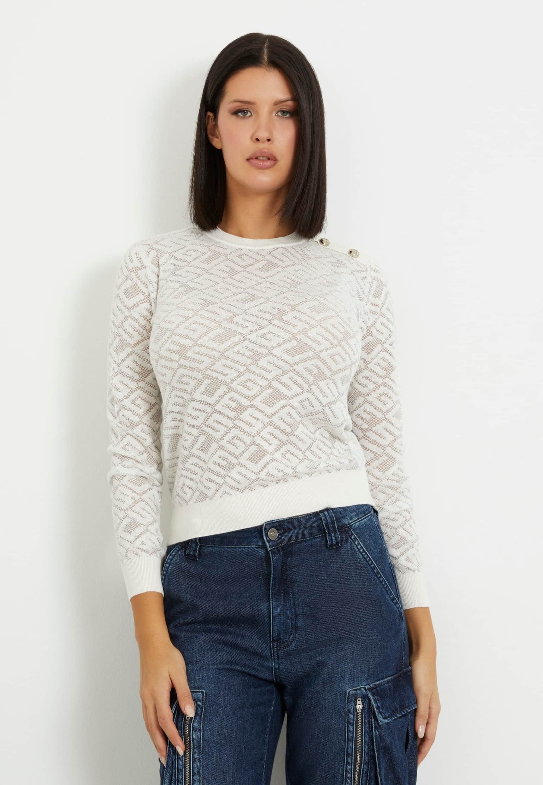 GUESS Maglietta Donna RN S/S Log - T-Shirt A Maniche Corte Con Logo, Vestibilità Regolare, Cotone