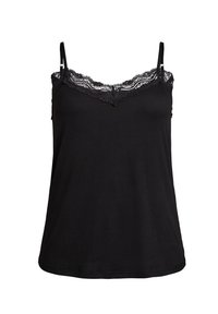 Camiseta sin mangas negra con encaje en el escote en V y tirantes delgados ajustables.