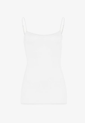 Witte spaghetti band cami met een aansluitend ontwerp. Gemaakt van een zachte stof, heeft het een ronde halslijn en een eenvoudige, naadloze uitstraling.