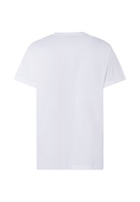 Weißes T-Shirt mit kurzen Ärmeln, rundem Ausschnitt und einer weichen, glatten Textur. Es hat einen schlichten Rücken ohne zusätzliche Details oder Muster.