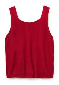 Top de punto rojo sin mangas con escote redondeado, tirantes anchos y un corte relajado. Textura suave sin patrones ni adornos.