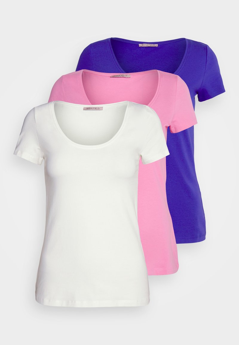Anna Field by Zalando - 3 PACK - Basic T-shirt - dark blue/pink/off white, Enlarge