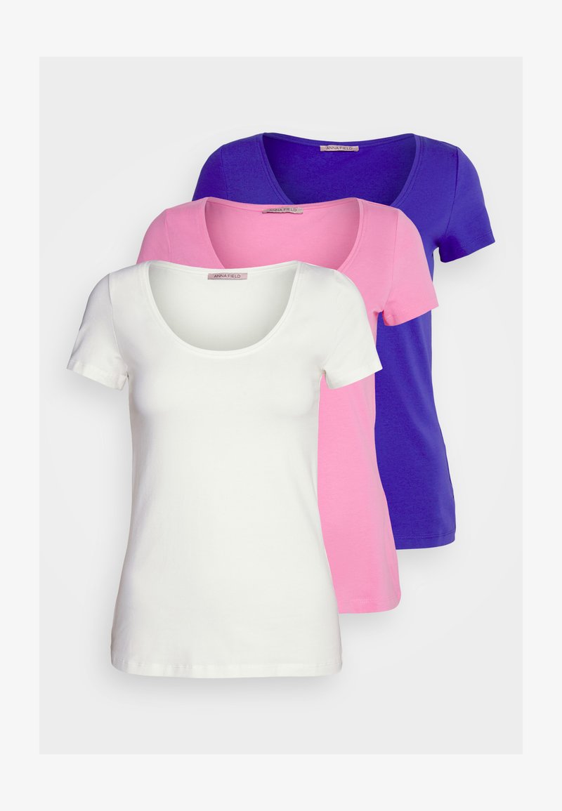 Anna Field 3 PACK - T-shirt basic - dark blue/pink/off white