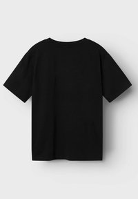 Sort kortærmet T-shirt med rund hals. Fremstillet af blødt bomuld, med et ensfarvet design, vist fra bagsiden uden yderligere detaljer.