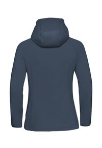 Kapuzenshirt aus dunkelblauem Stoff. Lange Ärmel, glatte Oberfläche, taillierte Passform mit Nahtdetails an den Schultern und Seiten.