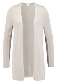 Cardigan leggero e aperto davanti in un morbido knit beige. Presenta maniche lunghe e un motivo testurizzato, creando un pezzo da sovrapporre casual.