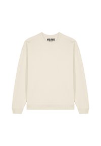 Felpa crewneck beige chiaro realizzata in tessuto morbido. Presenta maniche lunghe, polsini e orlo a coste, con un design semplice e pulito.