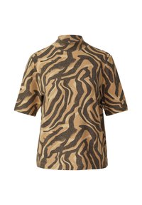 Lühikeste varrukatega kõrge kraega särk, millel on pruun ja must zeebramuster. Valmistatud pehmest kangast, millel on vabalt langev lõige ja tekstureeritud pind.