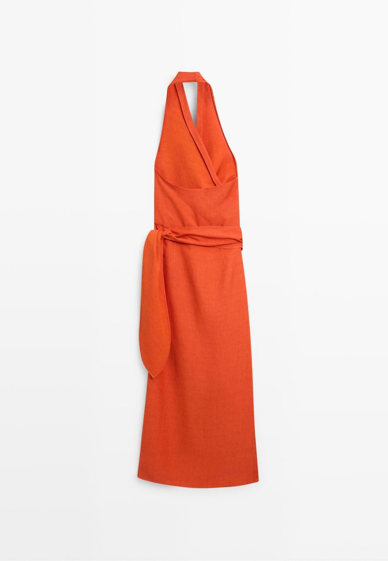 massimo dutti orange dress MASSIMO DUTTI Dress With Gathered Neckline And Back Tie in White