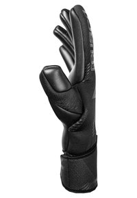 Schwarze Winterhandschuhe mit strukturiertem Handflächen, Design mit drei Fingern und einem enganliegenden Bund. Hergestellt aus flexiblem Material für Wärme und Grip.