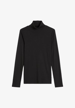 Schwarzes Langarm-Turtleneck-Shirt aus weichem Stoff, mit passendem Ausschnitt, schlichten Design und ohne sichtbare Muster oder Hardware.