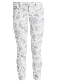 Blommönstrade slim-fit jeans i vitt och ljusgrått, tillverkade av mjuk bomullsblandning, med fickor med dragkedja och klassisk midja.
