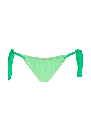 Parte inferiore di bikini verde realizzata in un tessuto morbido e elastico, con lati legati e un design minimalista. Gradiente di colore che passa dal menta a un verde più scuro.