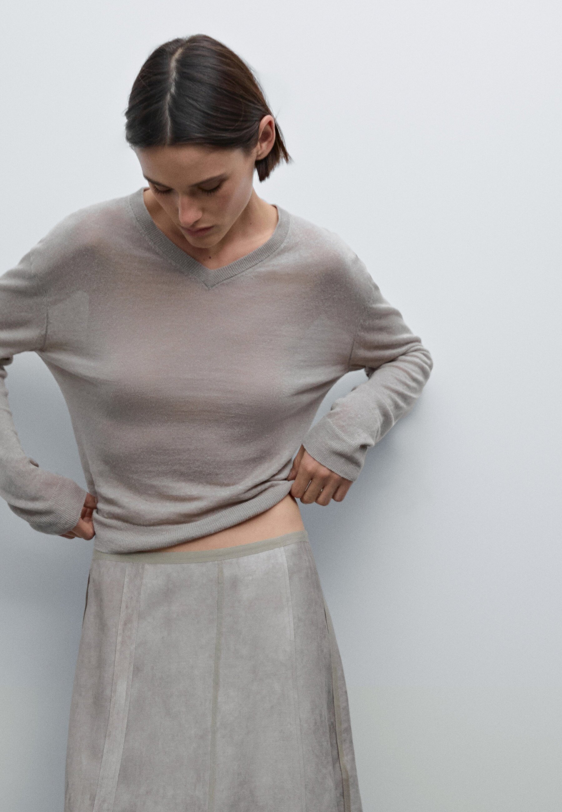 【Massimo Dutti】Maltinto wash midi skirt with seam details Massimo Dutti MALTINTO WASH MIDI WITH SEAM DETAILS - A-line