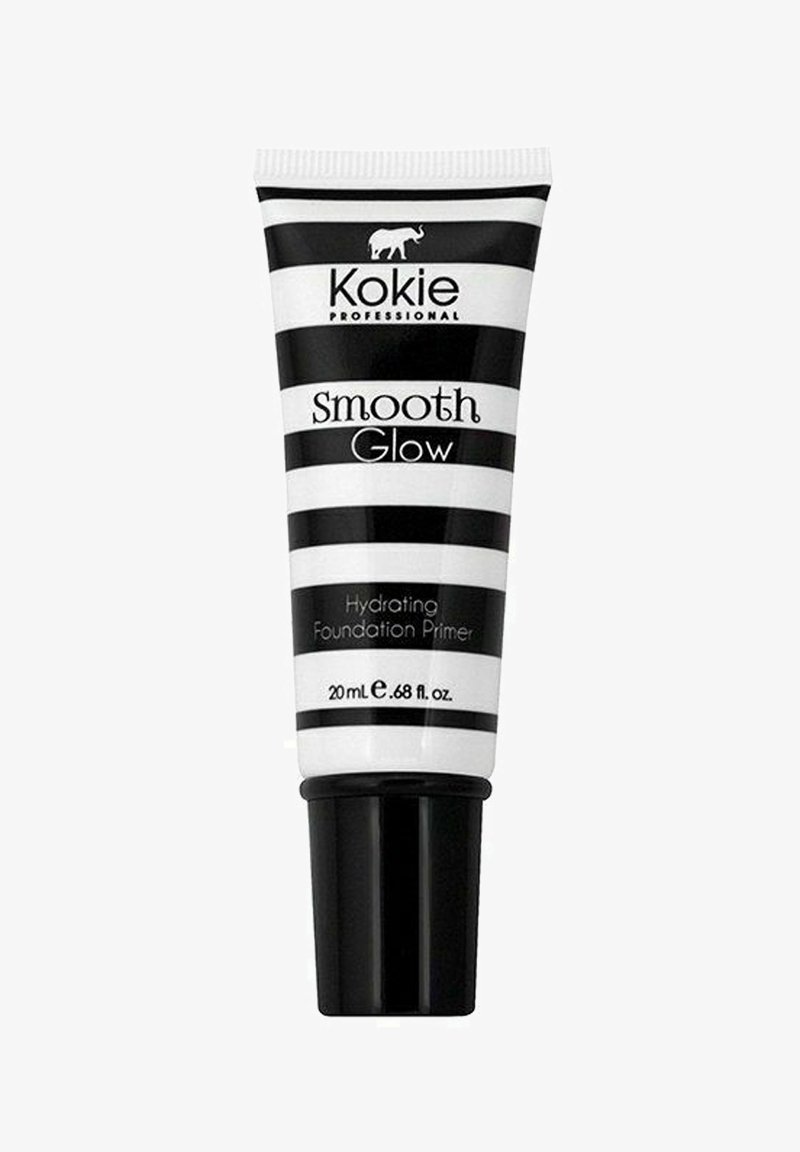 Fuktgivande foundationprimal i en 20 ml svart- och vitrandig tub. Har ett svart lock med etiketten "smooth Glow." Slät, glänsande textur.