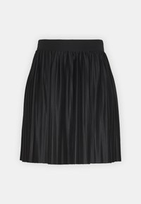 Gonna nera plissettata realizzata in materiale leggero con una vita nera uniforme, caratterizzata da plissettatura verticale per texture e movimento.