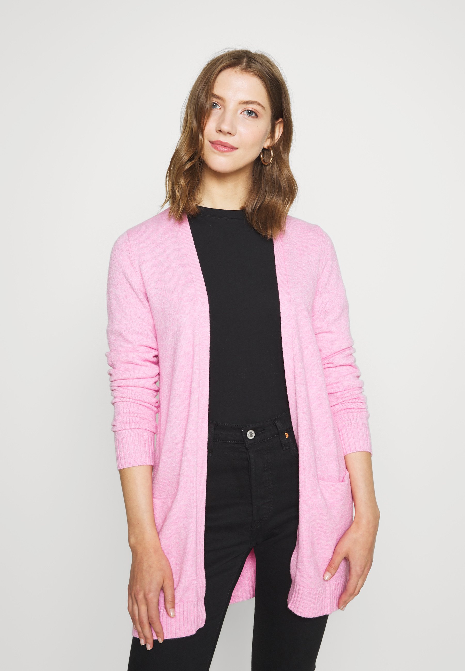 VILA VIRIL OPEN CARDIGAN - Vest - begonia pink/melange/gemêleerd bruin -  Zalando.nl