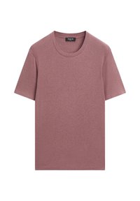 Short-sleeve t-shirt in dusty rose. Made of soft cotton blend fabric, featuring a crew neck and straight hem with subtle texture.