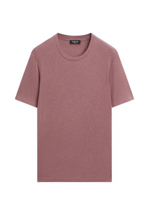 Korte mouwen T-shirt in stofroze. Gemaakt van een zachte katoenmix, met een ronde hals en rechte zoom met subtiele textuur.