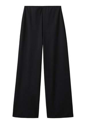 Čierne široké nohavice s vysokým pásom bez viditeľných vreciek alebo ozdôb, zobrazené na bielom pozadí.