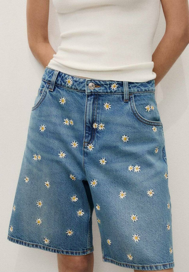 Mango - FLORAL EMBROIDERY - Denim shorts - blue, Enlarge