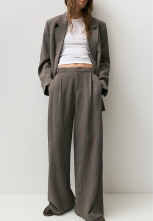 PULL&BEAR STRIPED - Kalhoty - dark brown