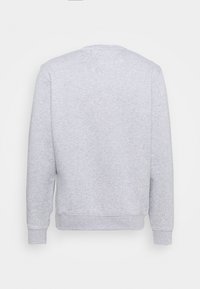 Sweat-shirt à manches longues gris clair vu de dos, avec poignets et ourlet côtelés, sur fond blanc uni.