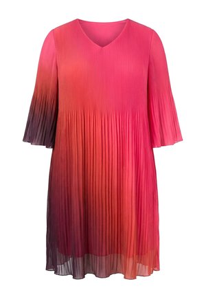 Ulla Popken, ALLOVER PLEATED SHORT SLEEVE GRADIENT DRESS - Jurk - fuchsia pink