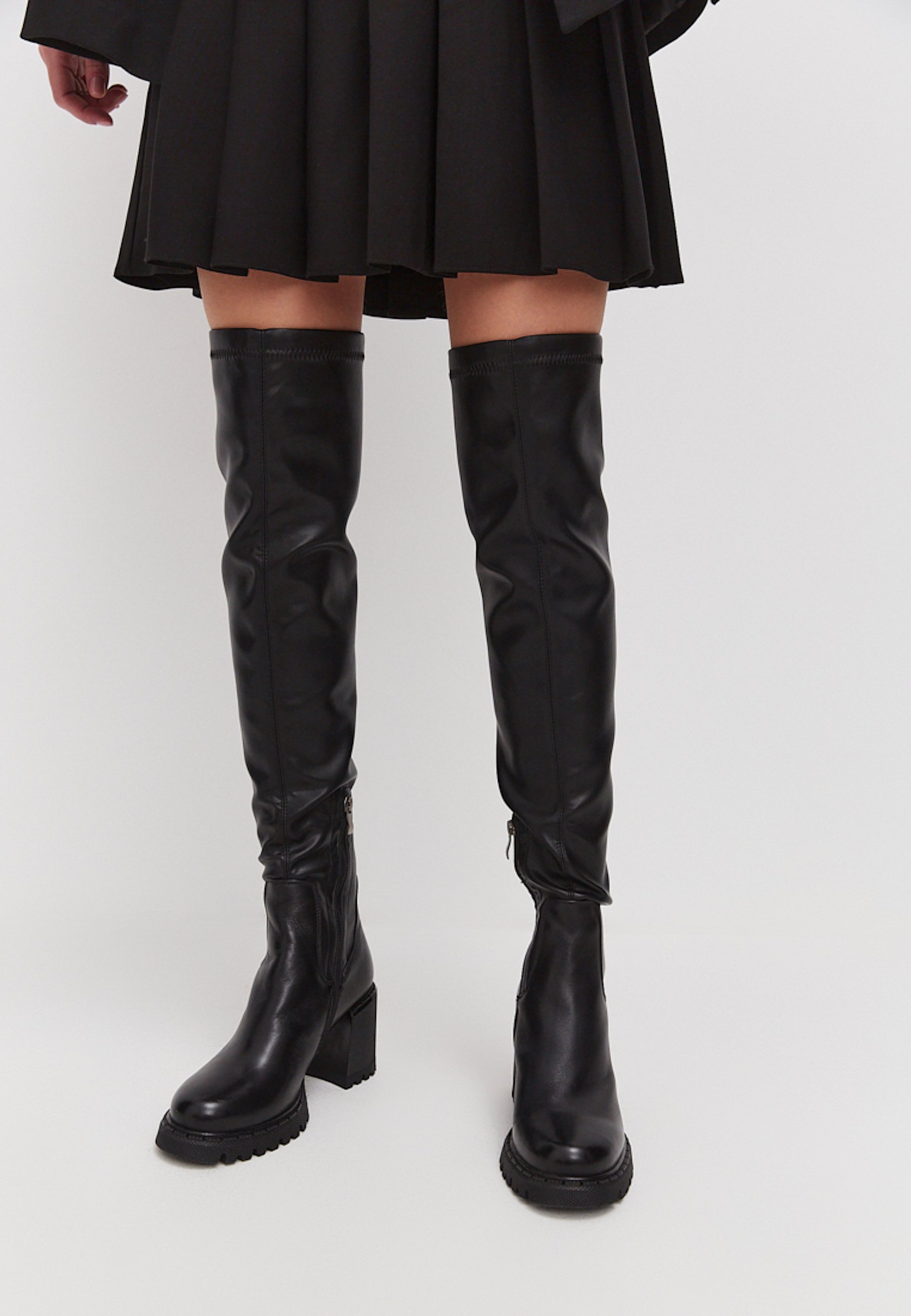 Knee Boots Gaspari Schicke Schwarze Stiefel Schicke Over-the-Knee
