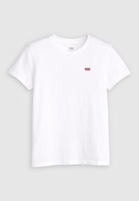 Weißes Baumwoll-T-Shirt mit kurzen Ärmeln, versehen mit einem kleinen roten Levi's-Logo auf der linken Brust. Klassisches Rundhals-Design.
