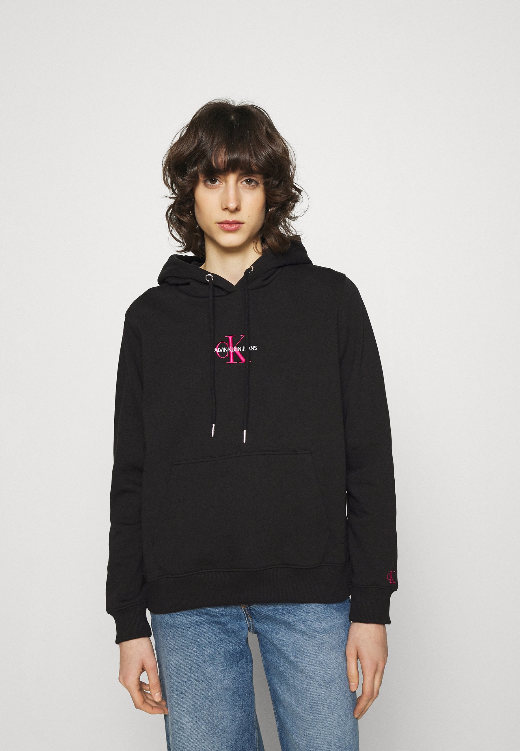 Calvin Klein Jeans MONOGRAM LOGO - Sweat à capuche - black/party pink/noir  - ZALANDO.FR