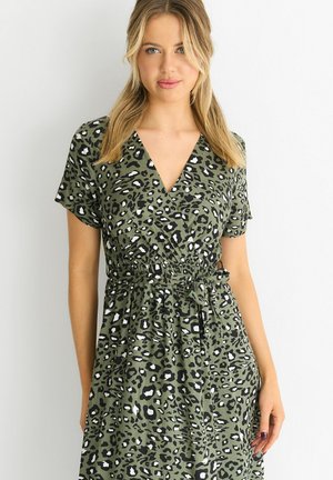 SHORT SLEEVEPRINT WRAP FRONT  - Day dress - khaki