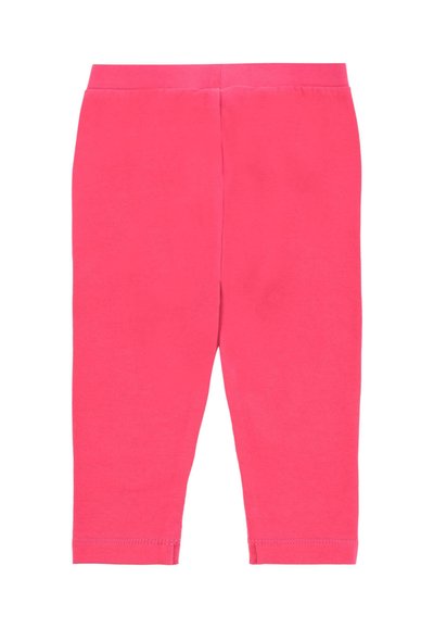 Leggings in cotone rosa con un design aderente, texture liscia, vita elastica e polsini orlati. Nessun motivo o decorazione presente.