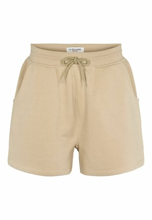 Beige shorts gemaakt van een zachte katoenmix, met een elastische tailleband en een trekkoord, twee zijzakken en een ontspannen pasvorm.
