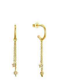 Guldörhängen med två fina kedjor som avslutas med stjärnformade berlocker med små klara stenar.