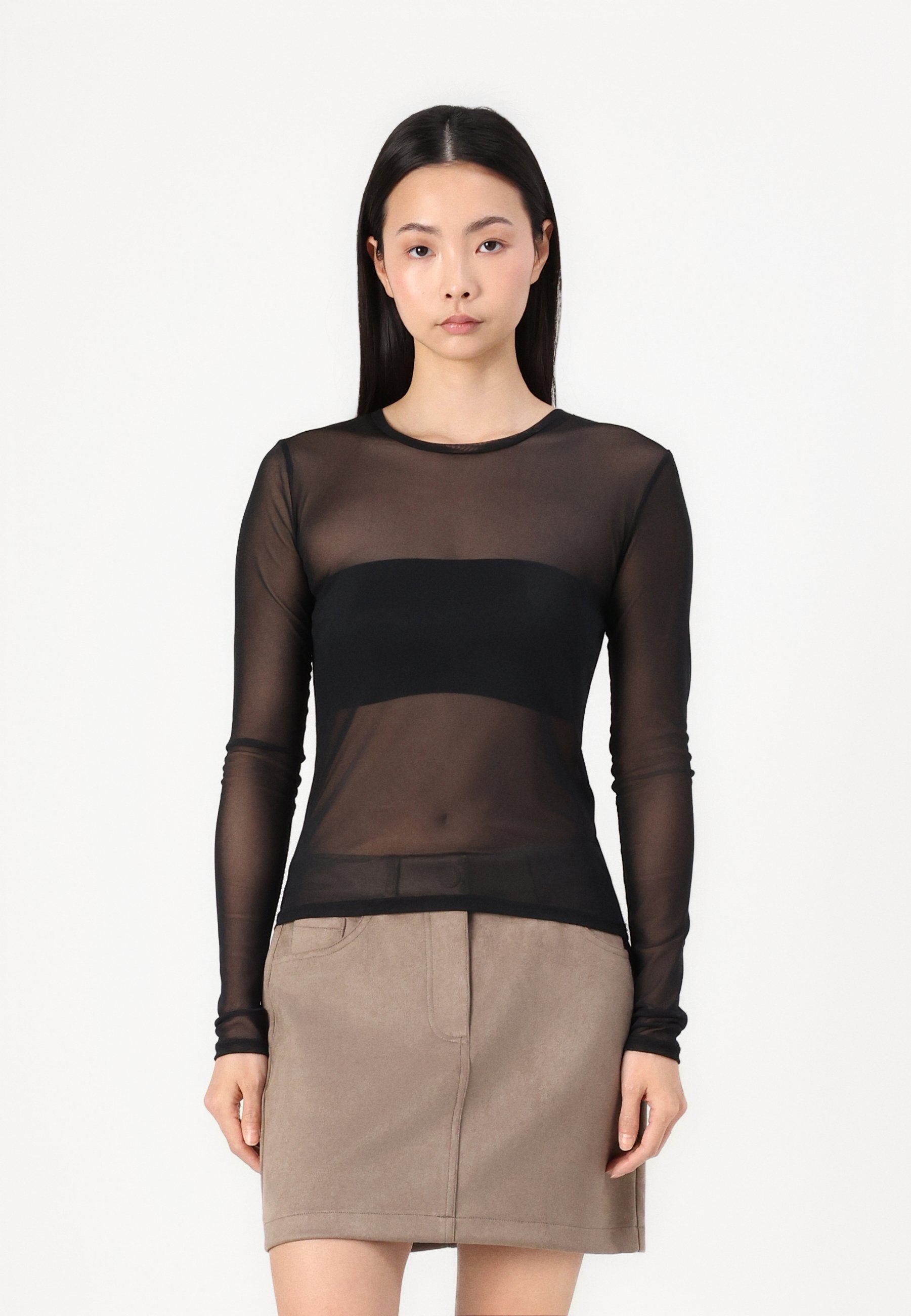 T-shirt Manches Longues Femme Imprimé Paillettes Mesh - Matière Douce, Coupe Ajustée, Décontracté